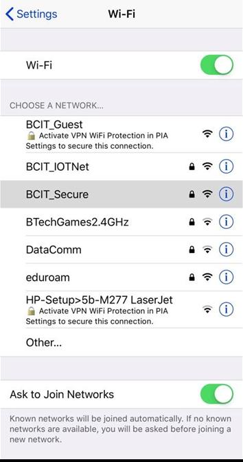 Web snippet list of wifi wireless networks on ipad, ipod or iphone.