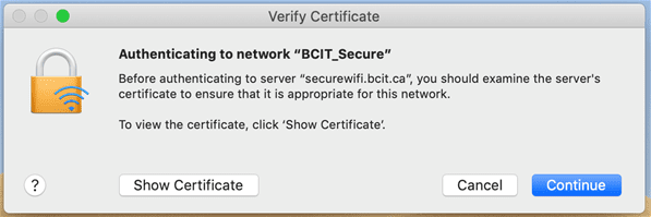 Web snippet authenticating to network bcit_secure.