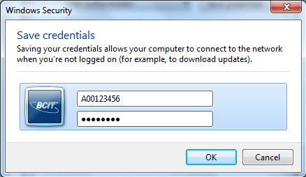 BCIT credentials log in fields.