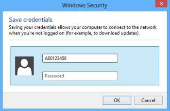 Windows 8 BCIT ID and password fields.