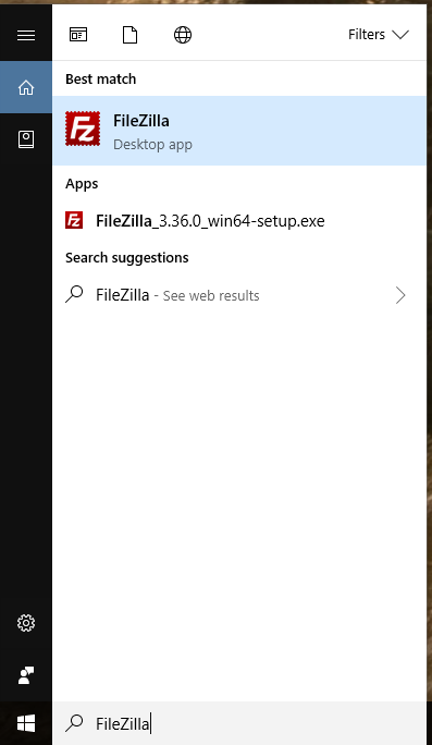 Window showing desktop app Filezilla.