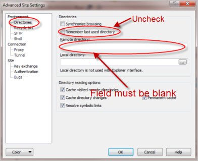 Advanced site settings directories window.