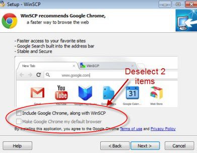 WinSCP recommends google chrome window.