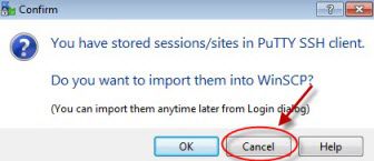 Import stored sessions into WinSCP window.