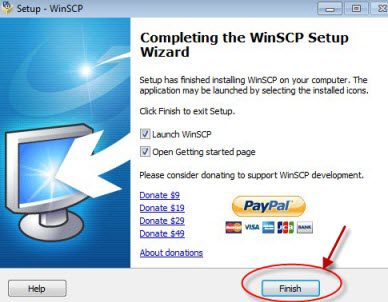 Completing the WinSCP setup wizard window.
