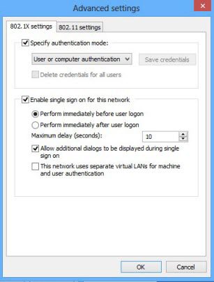 Windows 8 eduroam advanced settings screen.