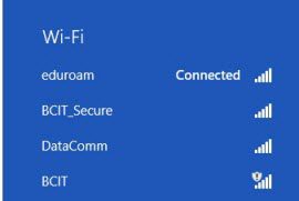 Web page snippet windows 8 eduroam network connected.
