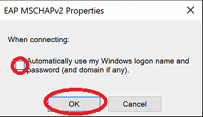 Eduroam automatically use my windows logon name and password ok button.
