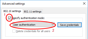 Eduroam advanced settings user authentication mode screen.