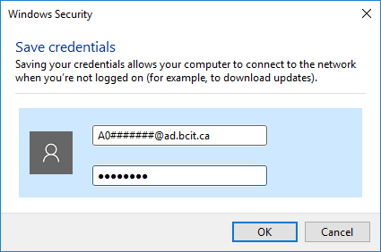 Eduroam save credentials screen.