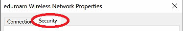 Eduroam wireless network properties security tab.