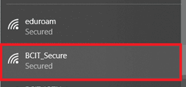 Web page snippet of BCIT_secure network.