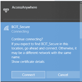Web page snippet BCIT_Secure connecting.