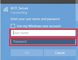 Web page snippet enter BCIT ID and password.