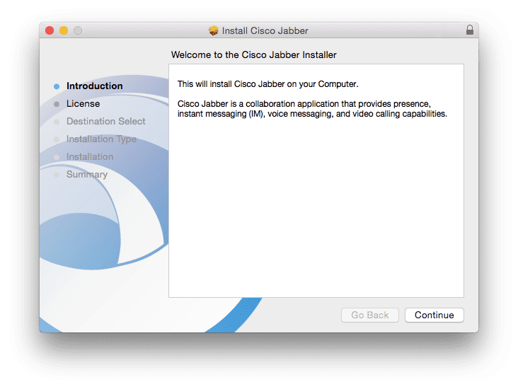 Screen shot Cisco Jabber install on Mac