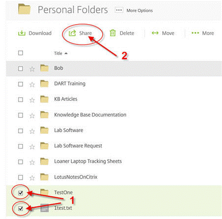 Personal folders share window.