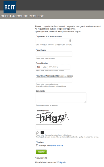 Requesting a Guest Wireless Account - BCIT