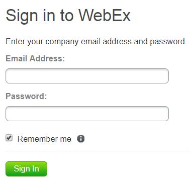 Sign in menue to WebEx