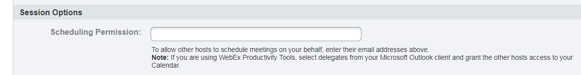 Screen shot of Session Options for WebEx