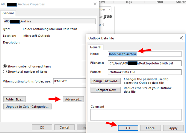 Web snippet opening PST files in Outlook