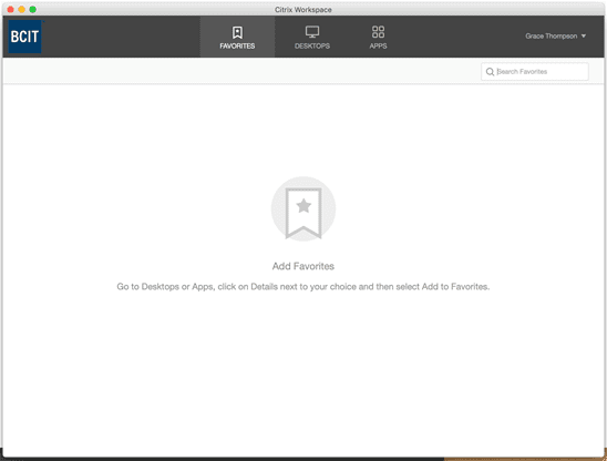 Citrix workspace favorites window.