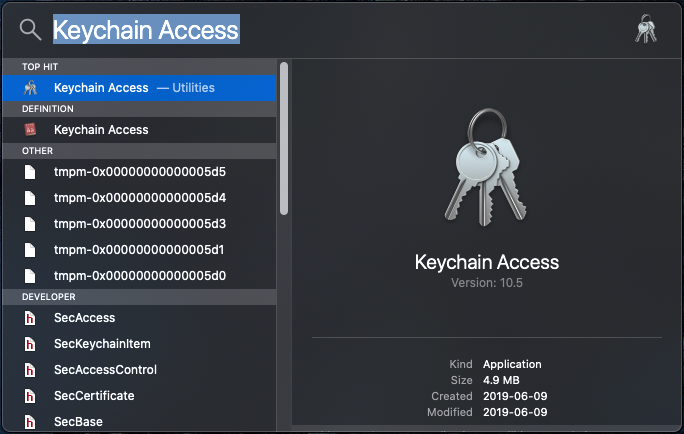 Keychain access window.