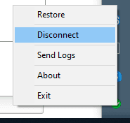 Screen shot of disconnect from drop-down menu.