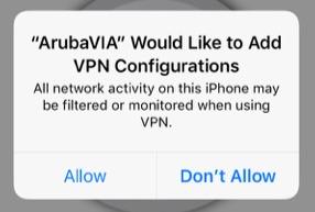 Screen shot ios aruba via add vpn configurations allow button.