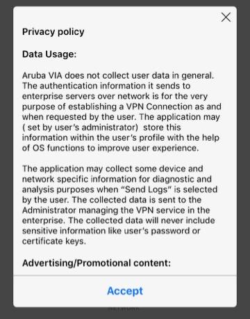 Screen shot of ios aruba via privacy policy.