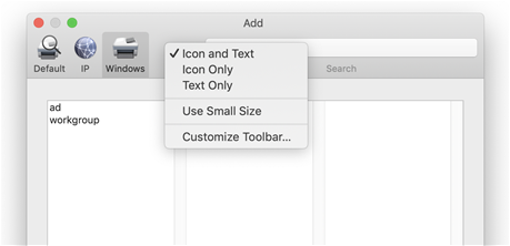 Customize toolbar window.
