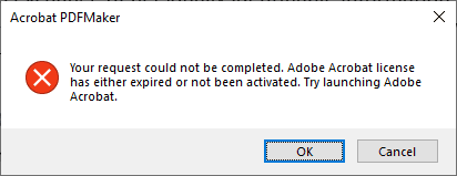 Adobe PDF maker request not completed window.