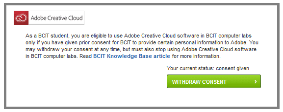 Adobe creative cloud withdraw consent button.