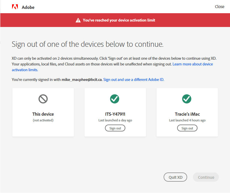 Multiple devices in use window.