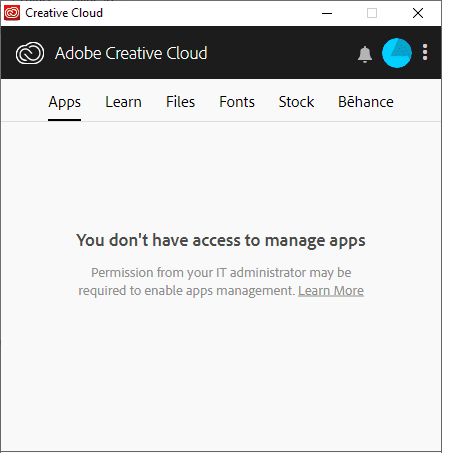 No access to manage apps window.