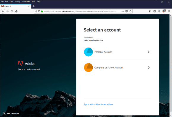 Select account window.