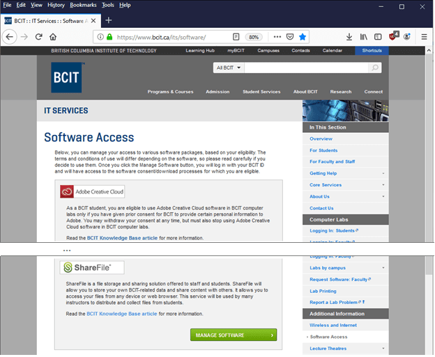 Software access screen.
