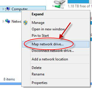 Expand folder to select map network drive.