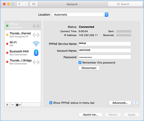 Window showing connected to PPPoE.