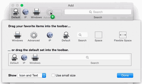 screen shot adding a network printer on Mac