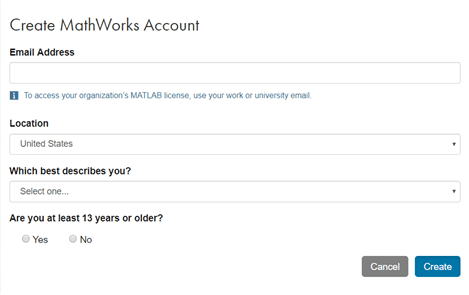 Mathworks account screenshot