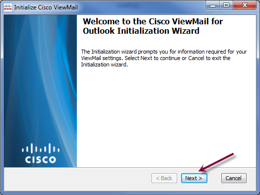 screen shot of setting up Cisco Viewmail