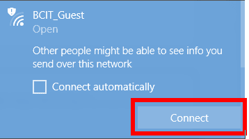 BCIT Guest connect button