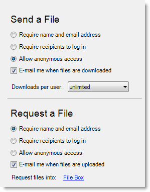 Screen shot - send a file request a file