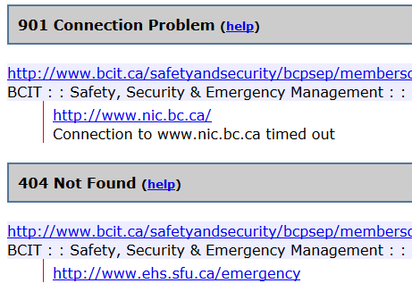 screen shot of connection problem help