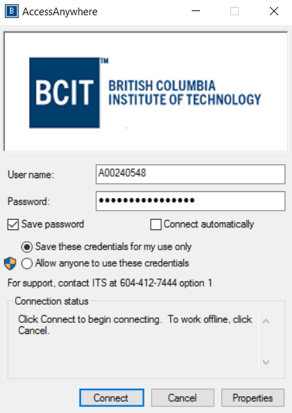 screen shot logging on to AccessAnywhere