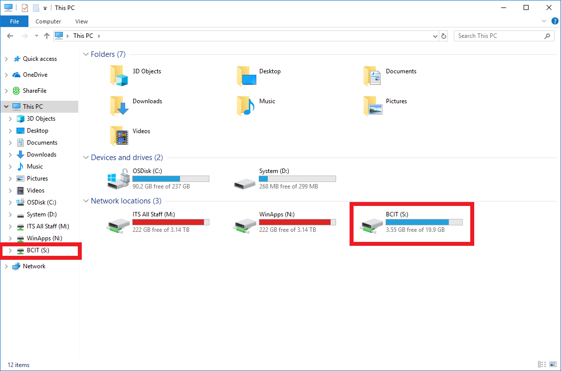 screen shot on how to access files on a shared drive