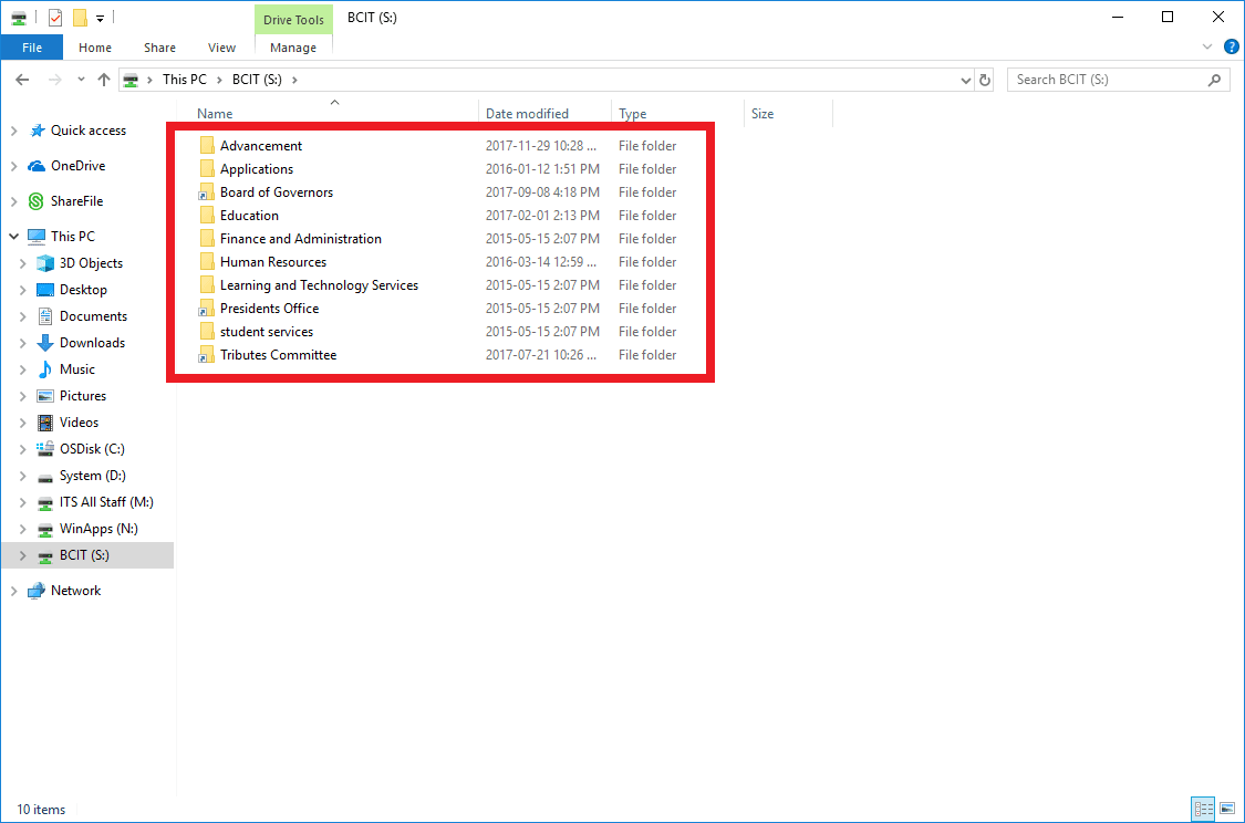 screen shot on how to access files on a shared drive