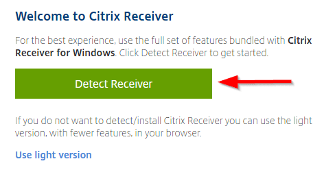 Welcome to Citrix Receiver screen shot