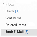 outlook email menu highlighting junk e-mail