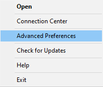a context menu with the words Advanced preferences highlighted